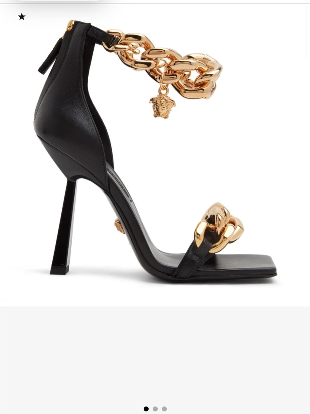 Versace Black Leather High Heel Sandal with Gold Chain Medusa